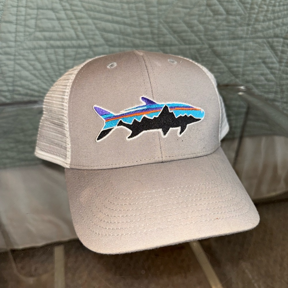 Gray Trucker Hat with Fish Patch